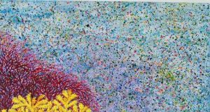 ΜΙΧΑΗΛΙΔΟΥ ΝΙΚΗ, Niki Michailidou, Λουλούδια του Αιγαίου, 120x90cm ακρυλικό σε καμβά με τεχνική pointillism