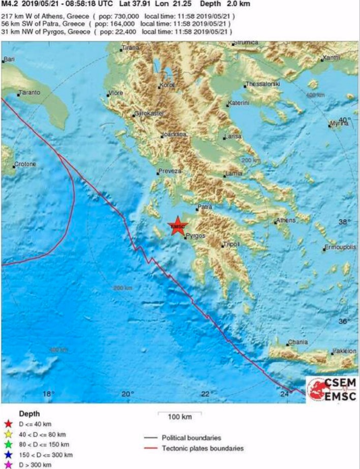 Σεισμός 4,4 R κοντά στην Κυλλήνη