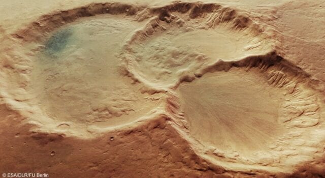 Perspective view of triple martian crater article