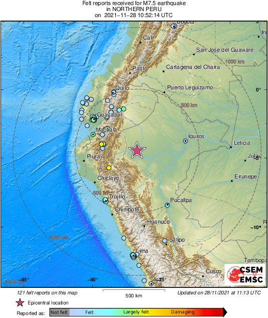 Σεισμός τώρα 7,5 Ρίχτερ στο Περού