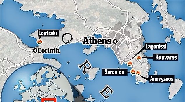 Χάρτης Πυρκαγιών Dailymail Thousands of holidaymakers at six seaside resorts in Greece 180923