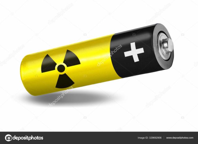 Nuclear battery atomic white isolated background. Pocket reactor concept